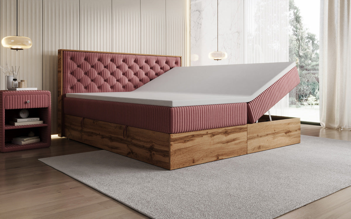 Lit boxspring Timber Chester en Côtelé avec espace de rangement