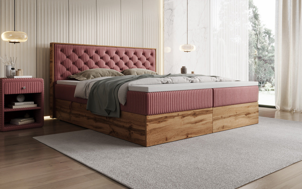 Lit boxspring Timber Chester en Côtelé avec espace de rangement