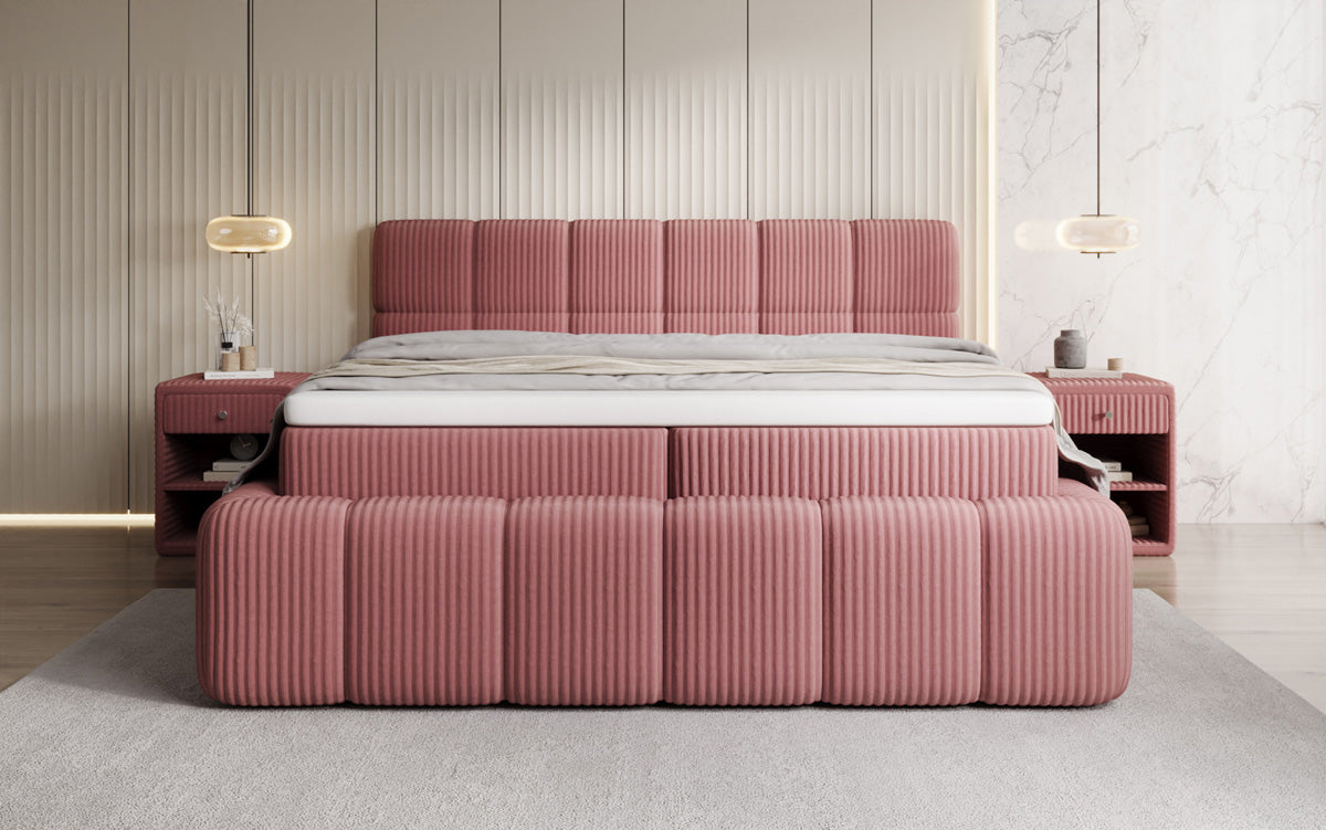 Lit boxspring Bombo en Côtelé avec espace de rangement