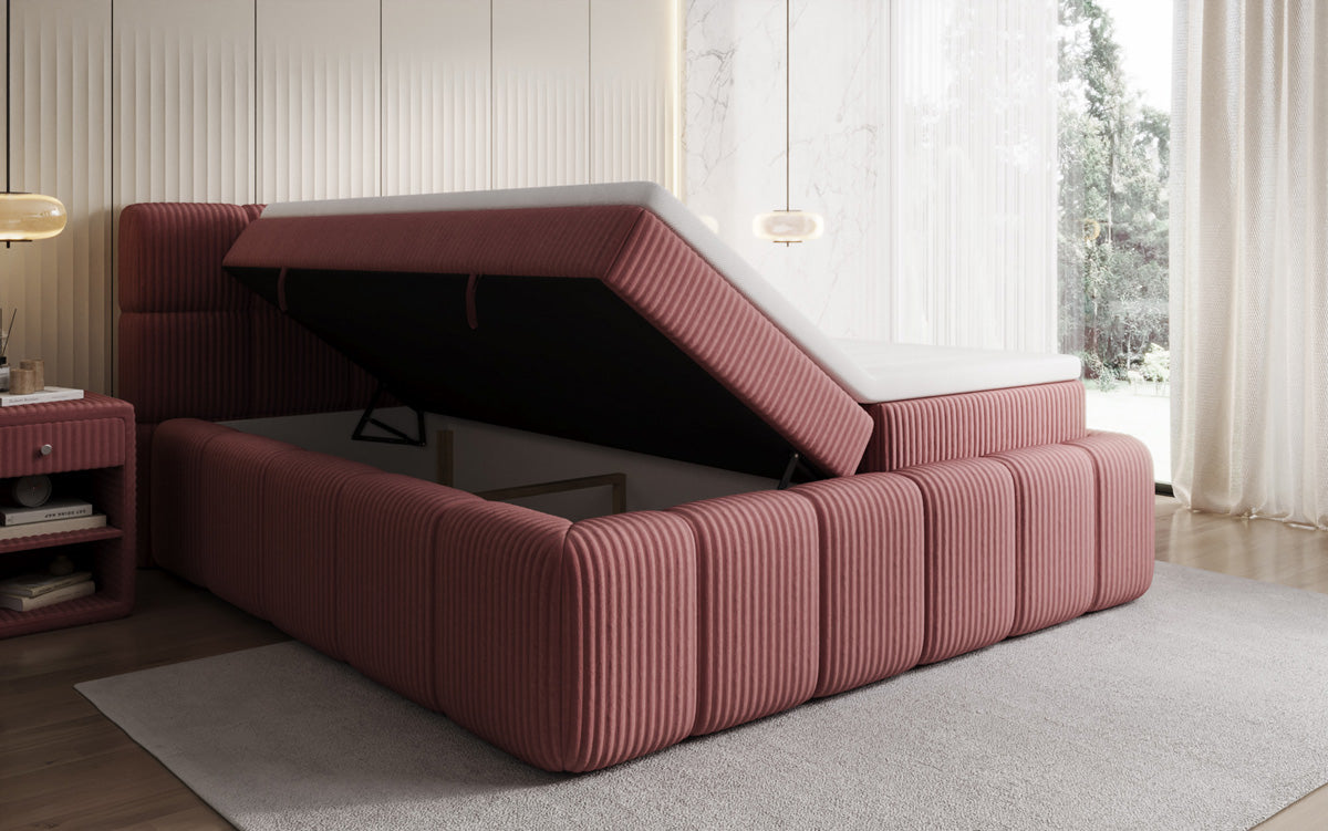 Lit boxspring Bombo en Côtelé avec espace de rangement