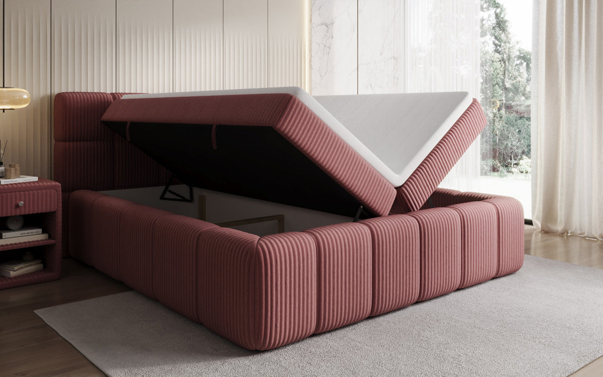 Lit boxspring Bombo en Côtelé avec espace de rangement