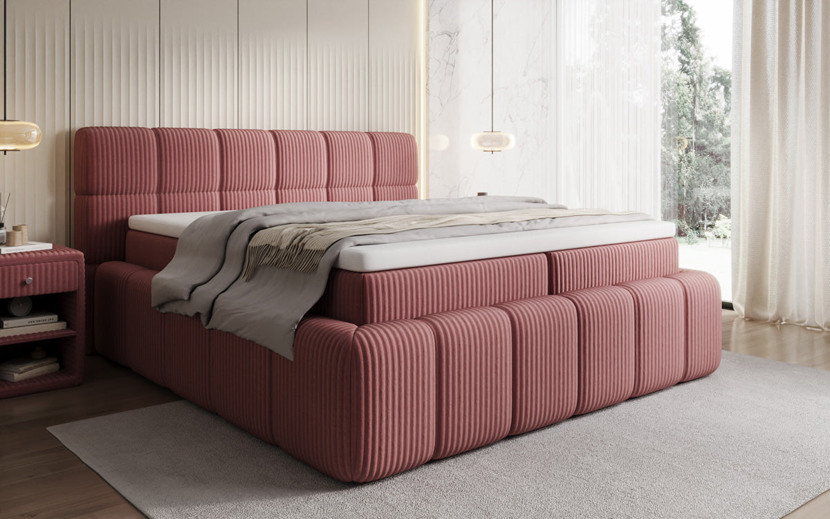 Lit boxspring Bombo en Côtelé avec espace de rangement
