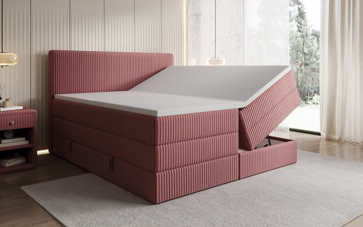 Lit boxspring Kubo King en Côtelé avec espace de rangement