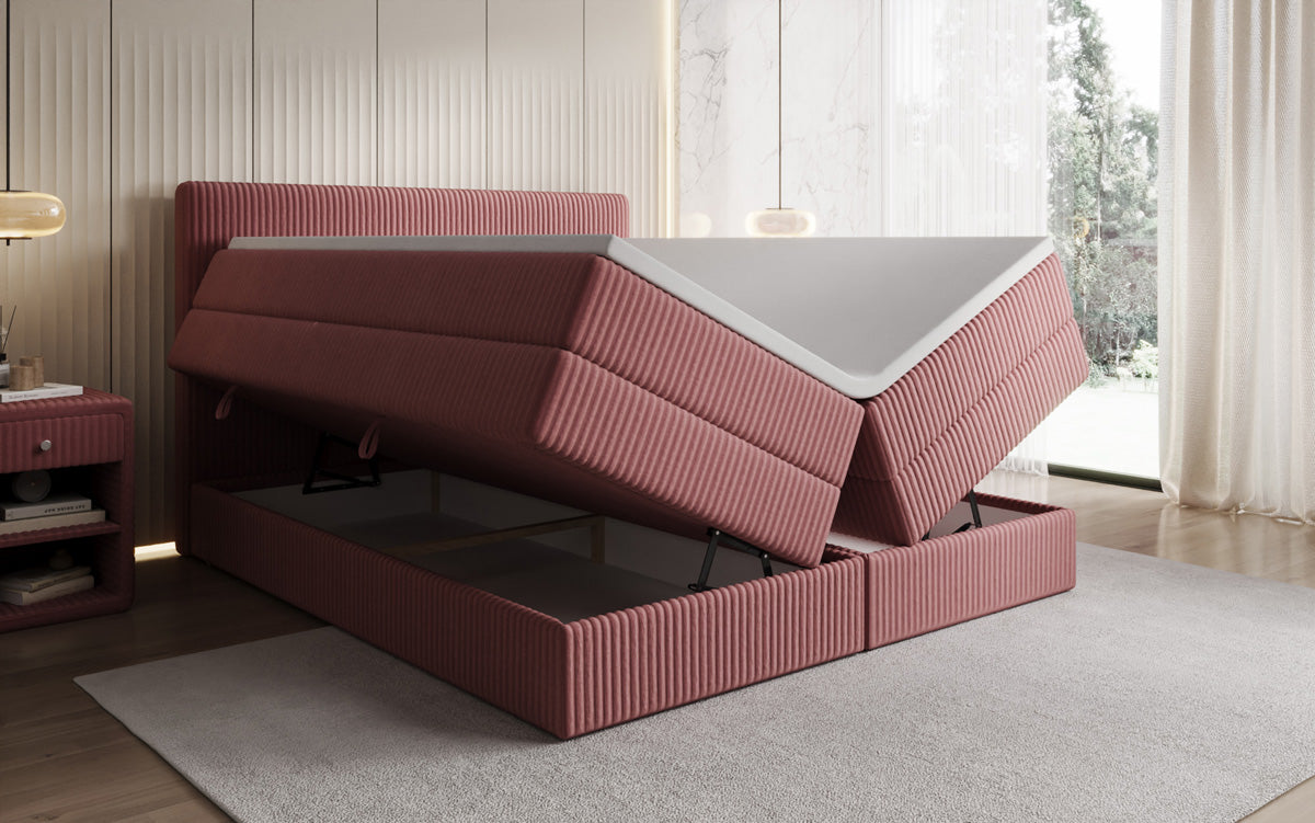 Lit boxspring Kubo King en Côtelé avec espace de rangement