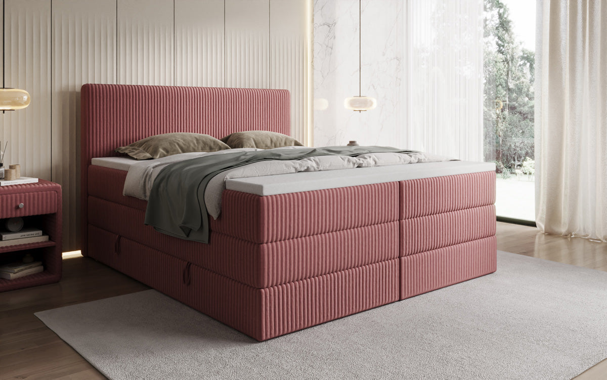 Lit boxspring Kubo King en Côtelé avec espace de rangement