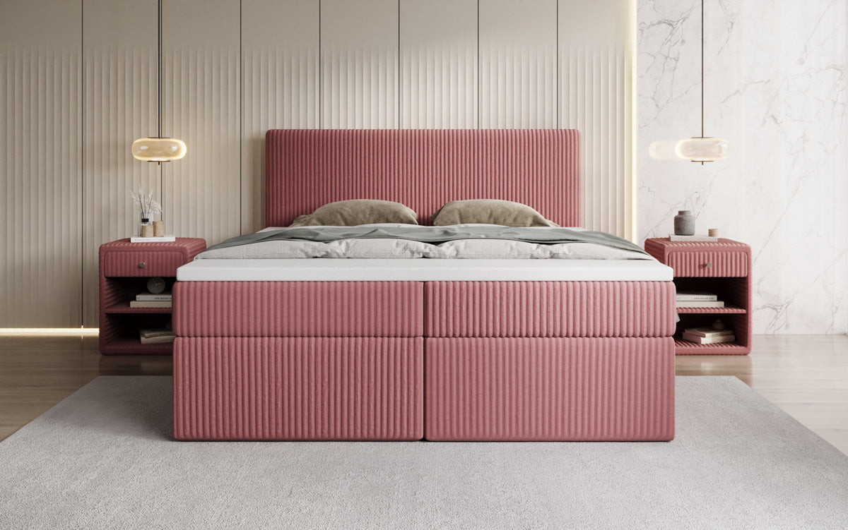 Lit boxspring Kubo en Côtelé avec espace de rangement
