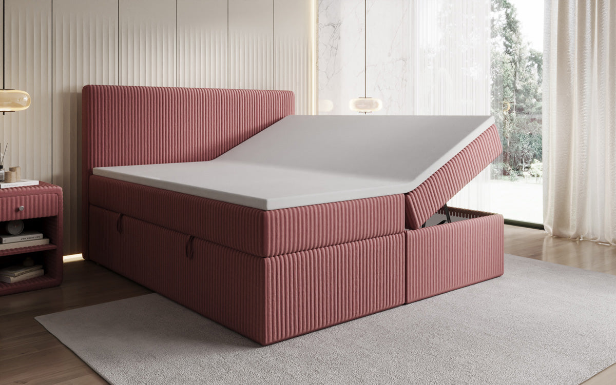 Lit boxspring Kubo en Côtelé avec espace de rangement