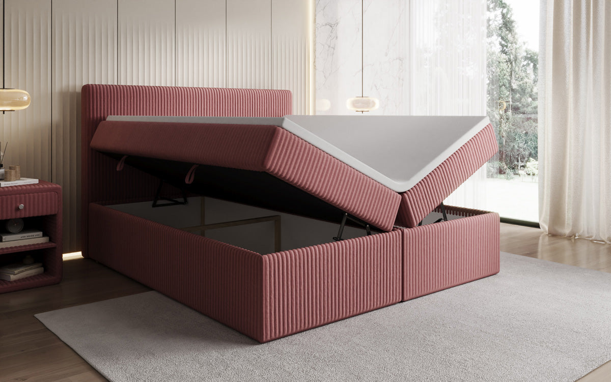 Lit boxspring Kubo en Côtelé avec espace de rangement