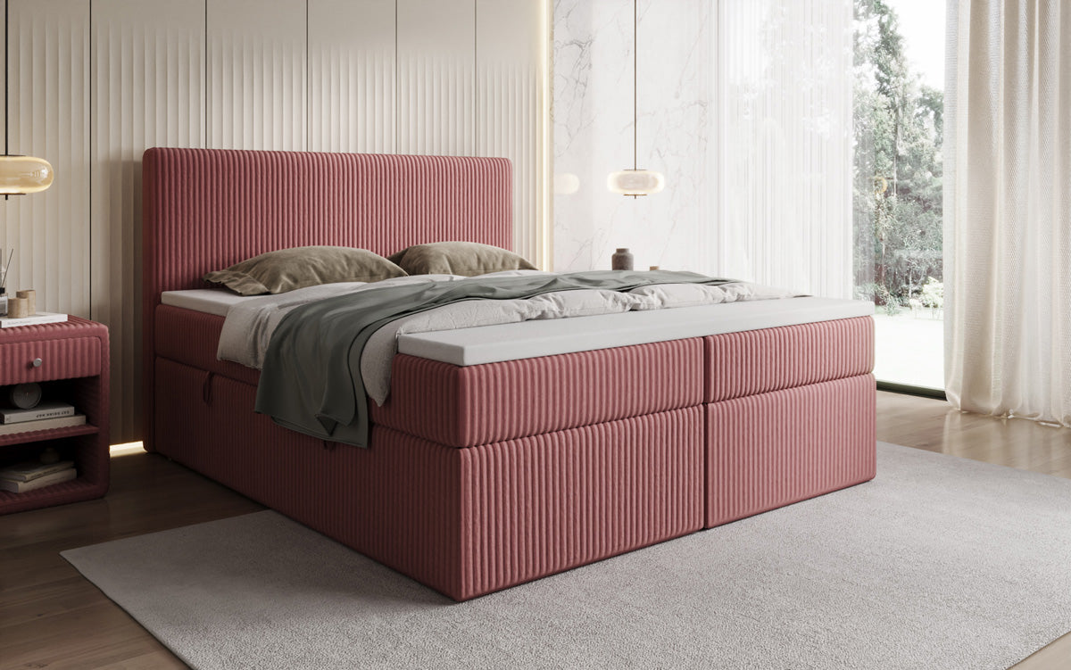 Lit boxspring Kubo en Côtelé avec espace de rangement