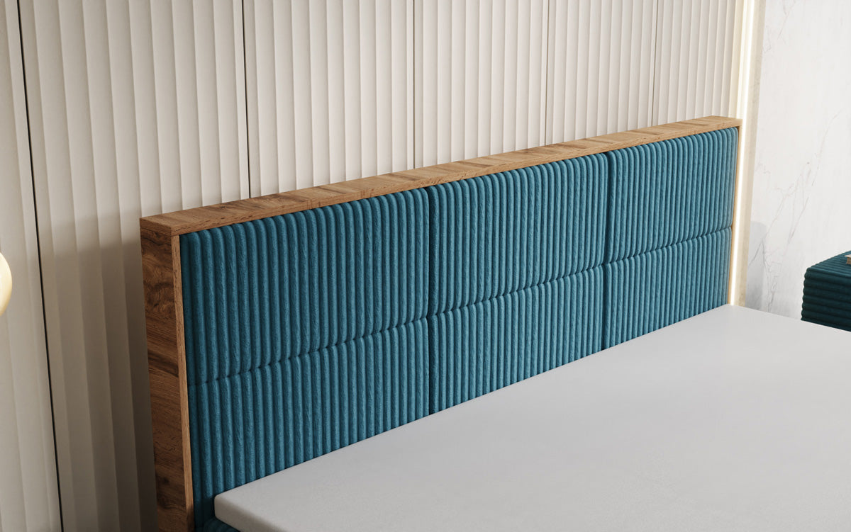 Lit boxspring Timber Panel en Côtelé avec espace de rangement