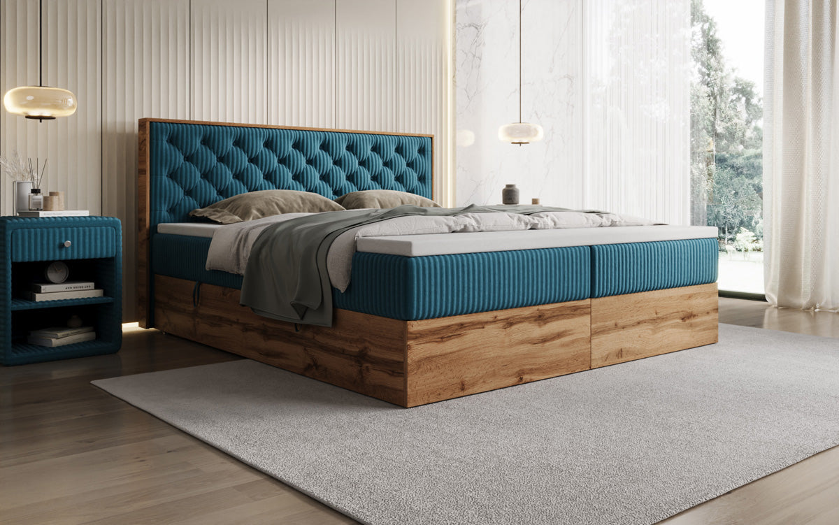 Lit boxspring Timber Chester en Côtelé avec espace de rangement