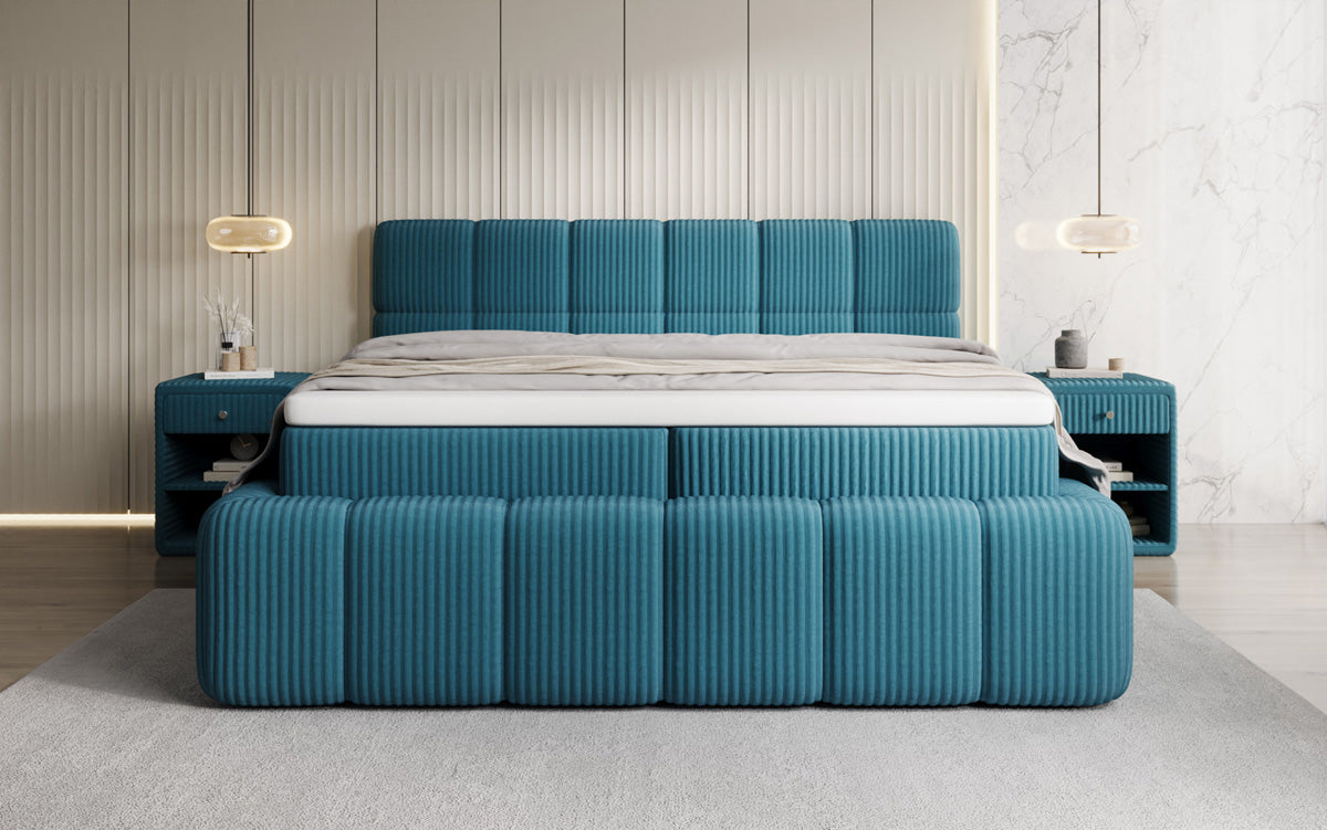 Lit boxspring Bombo en Côtelé avec espace de rangement