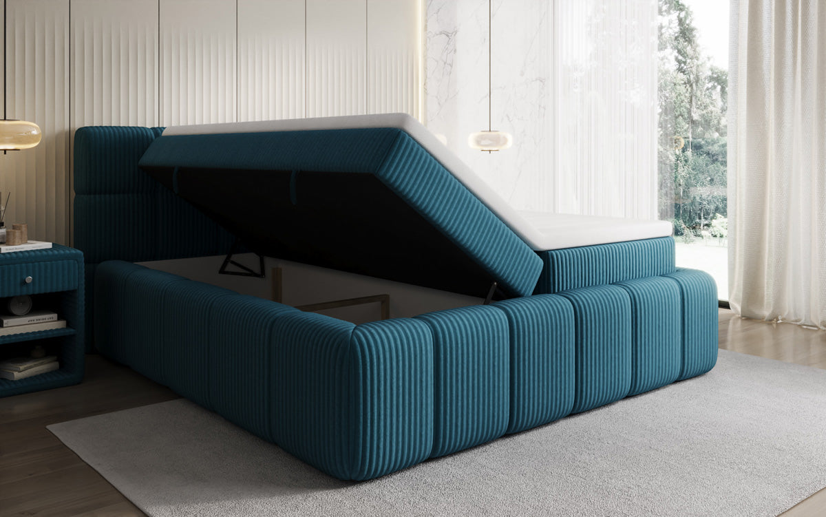 Lit boxspring Bombo en Côtelé avec espace de rangement