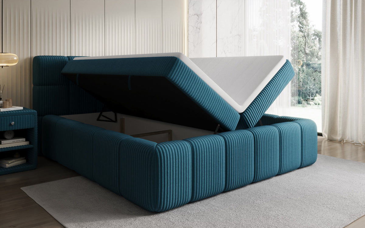 Lit boxspring Bombo en Côtelé avec espace de rangement