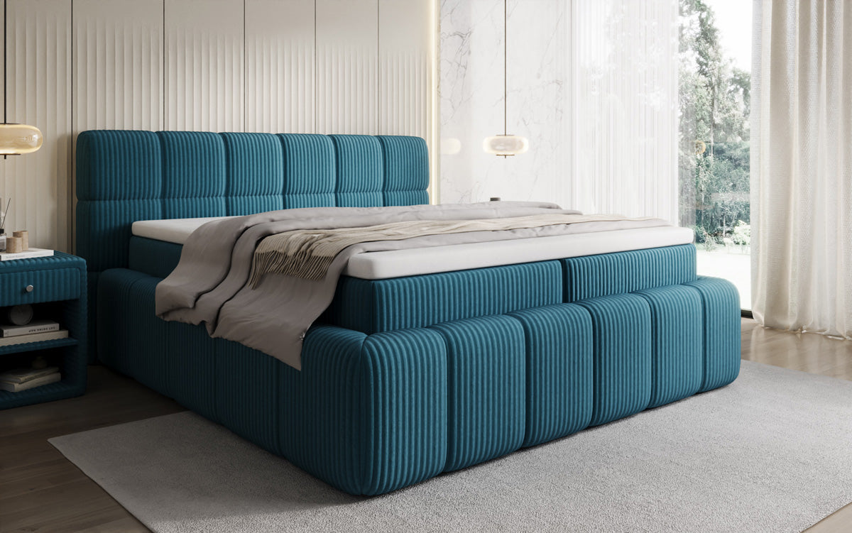 Lit boxspring Bombo en Côtelé avec espace de rangement