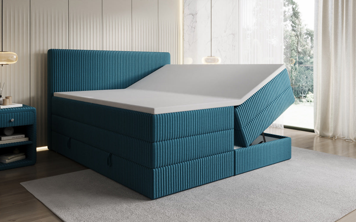 Lit boxspring Kubo King en Côtelé avec espace de rangement