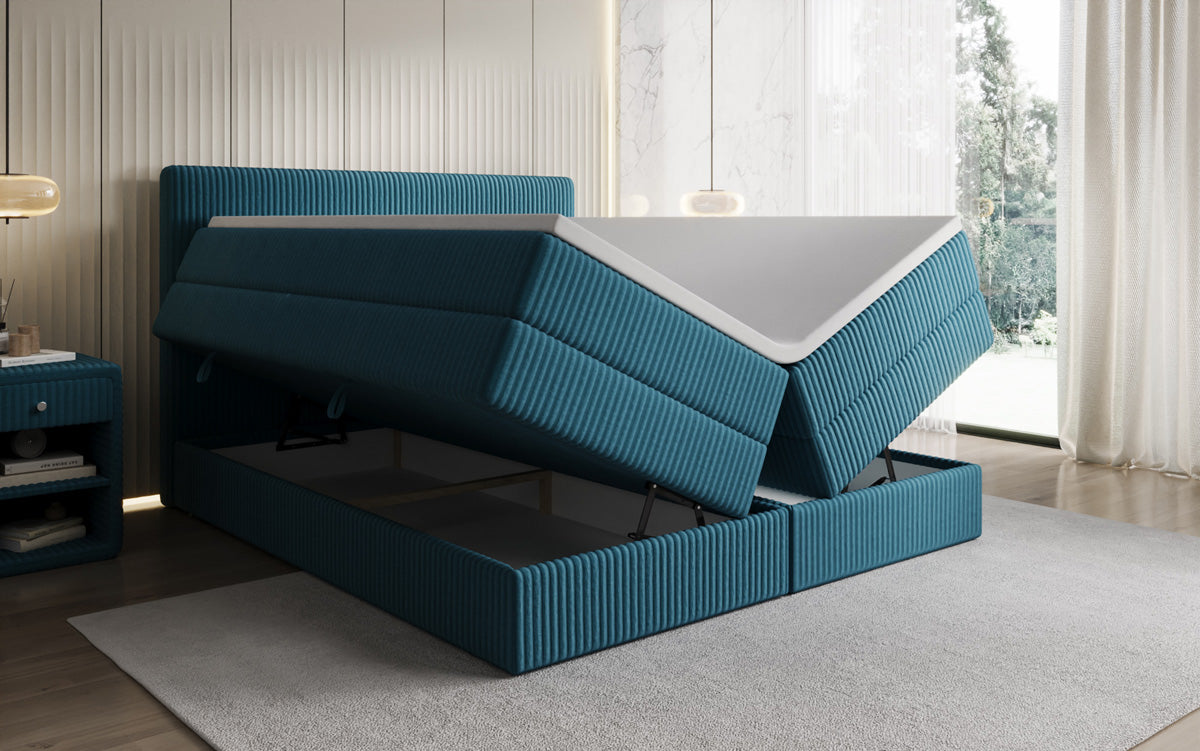 Lit boxspring Kubo King en Côtelé avec espace de rangement