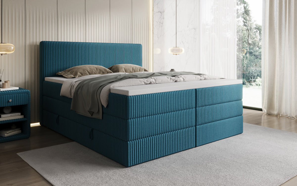 Lit boxspring Kubo King en Côtelé avec espace de rangement