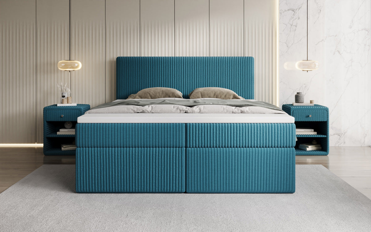 Lit boxspring Kubo en Côtelé avec espace de rangement