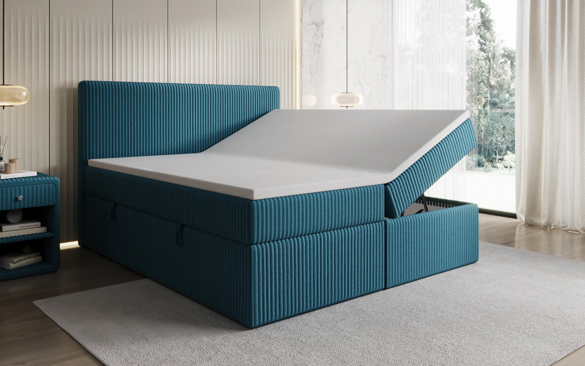 Lit boxspring Kubo en Côtelé avec espace de rangement