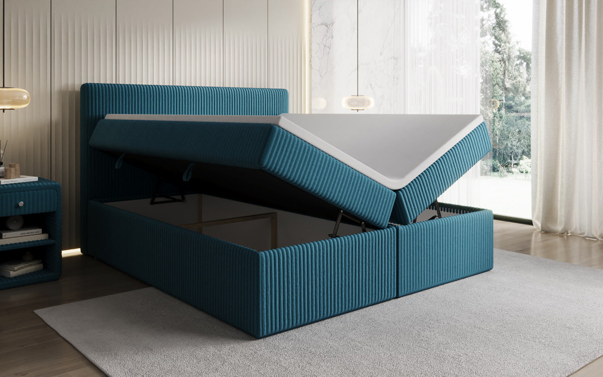 Lit boxspring Kubo en Côtelé avec espace de rangement