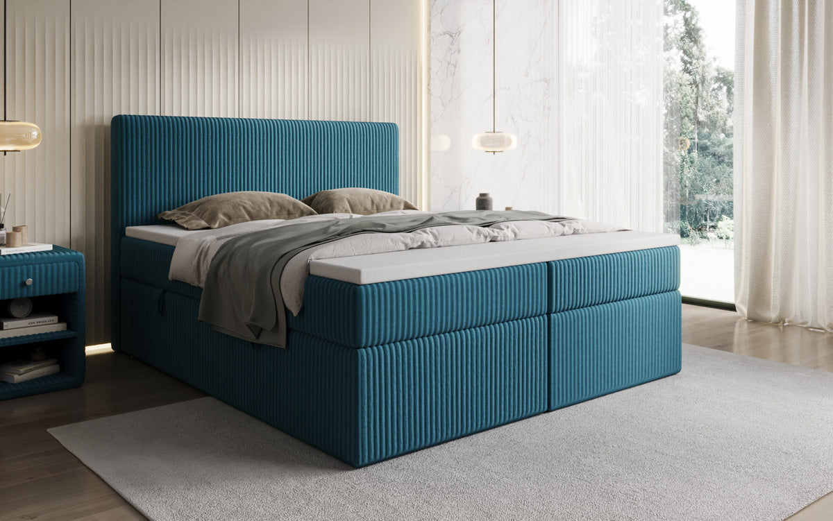 Lit boxspring Kubo en Côtelé avec espace de rangement
