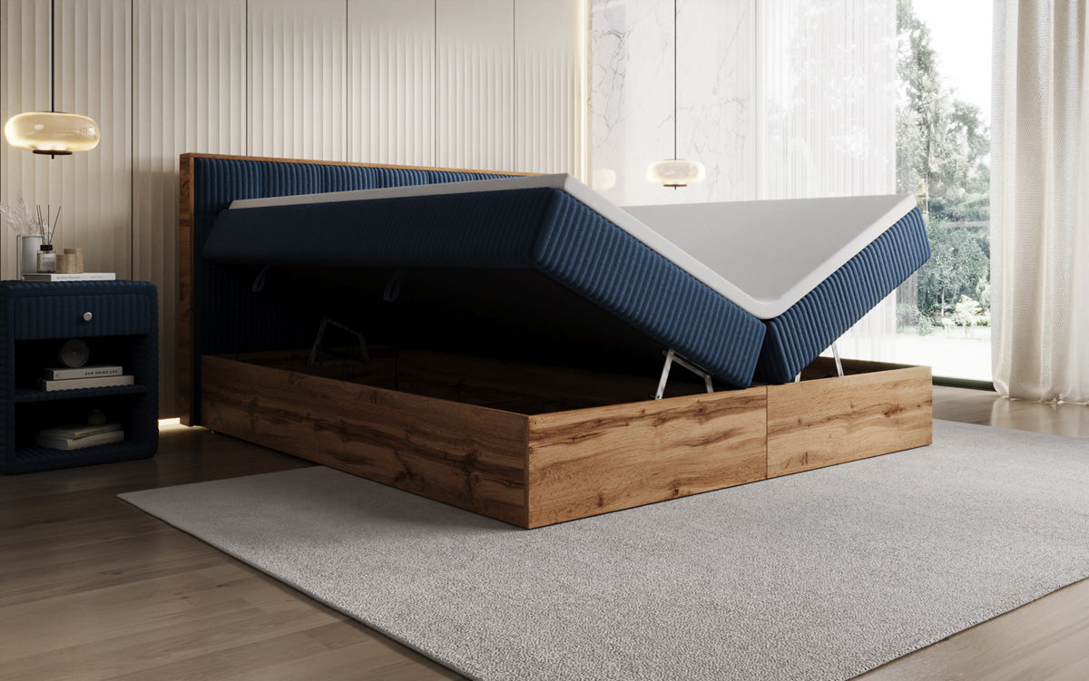 Lit boxspring Timber Quad en Côtelé avec espace de rangement