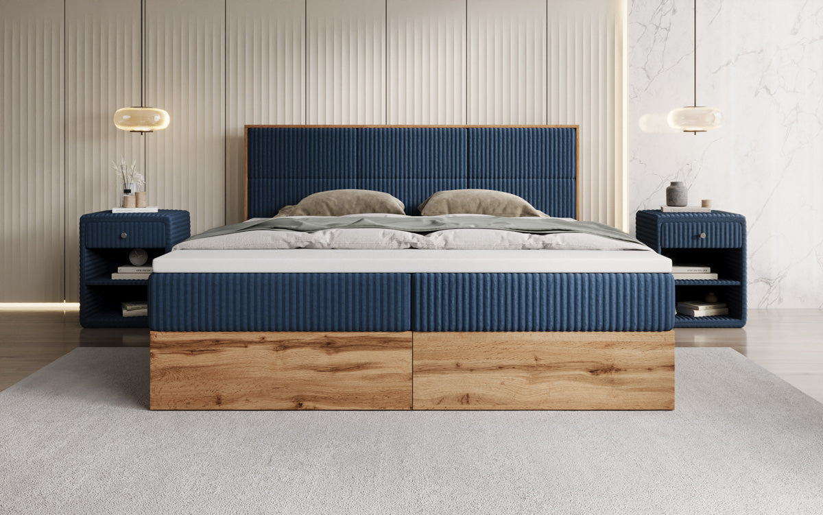 Lit boxspring Timber Panel en Côtelé avec espace de rangement
