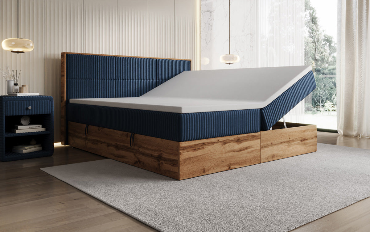 Lit boxspring Timber Panel en Côtelé avec espace de rangement