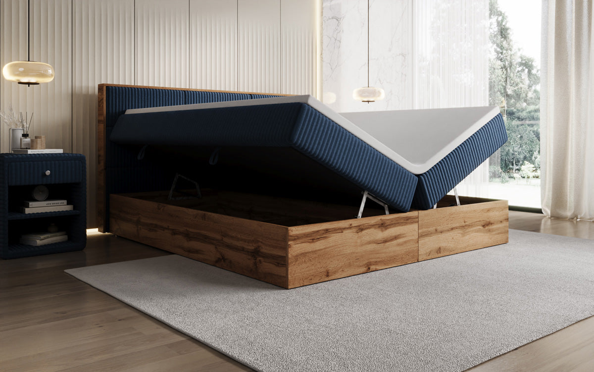 Lit boxspring Timber Panel en Côtelé avec espace de rangement