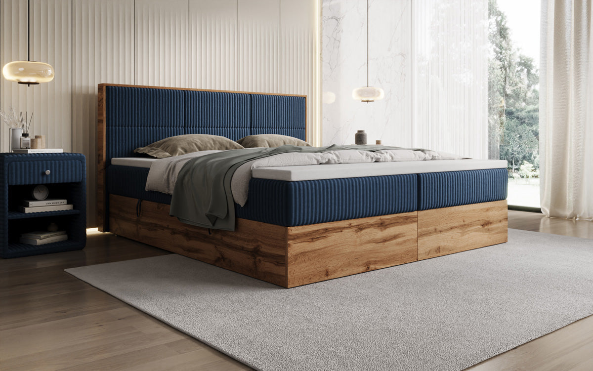 Lit boxspring Timber Panel en Côtelé avec espace de rangement