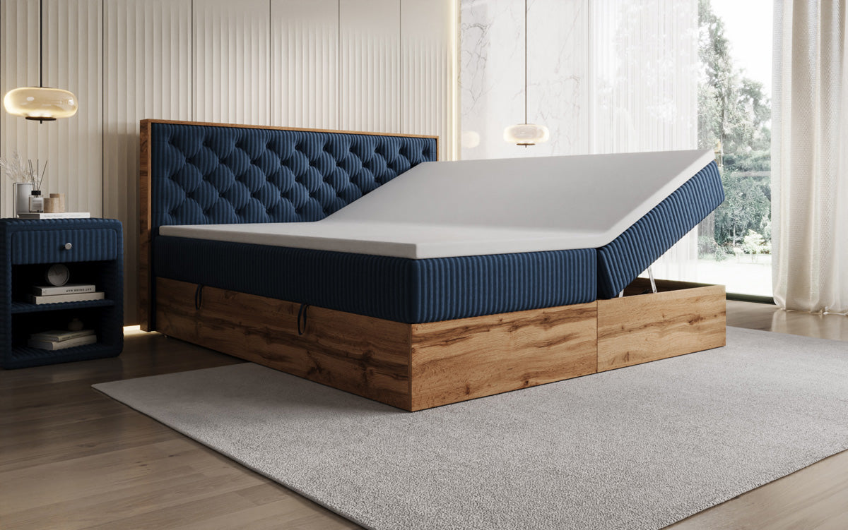 Lit boxspring Timber Chester en Côtelé avec espace de rangement