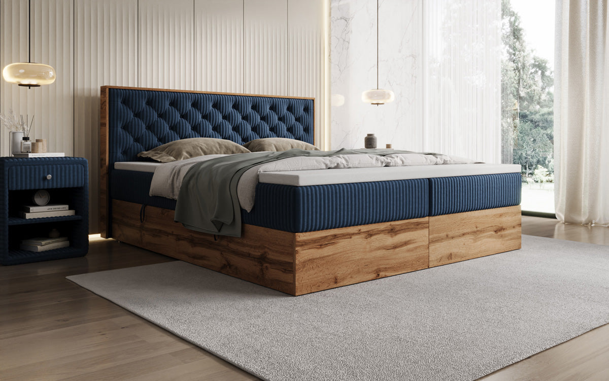 Lit boxspring Timber Chester en Côtelé avec espace de rangement
