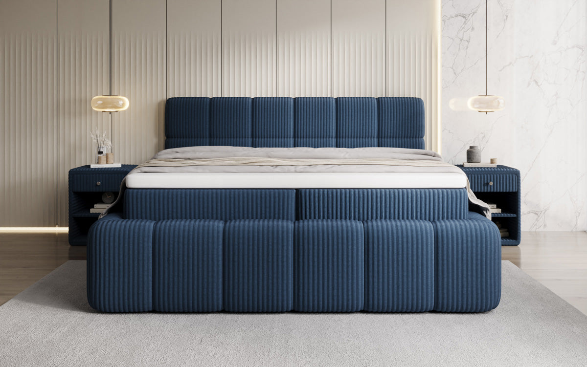 Lit boxspring Bombo en Côtelé avec espace de rangement