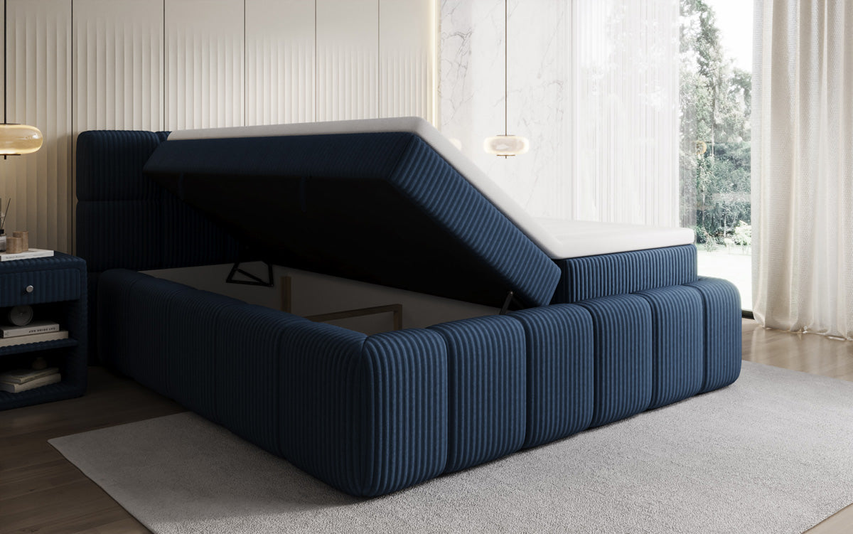 Lit boxspring Bombo en Côtelé avec espace de rangement