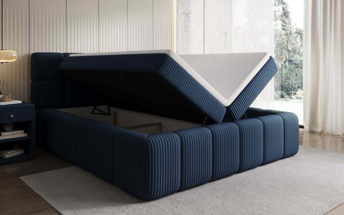 Lit boxspring Bombo en Côtelé avec espace de rangement