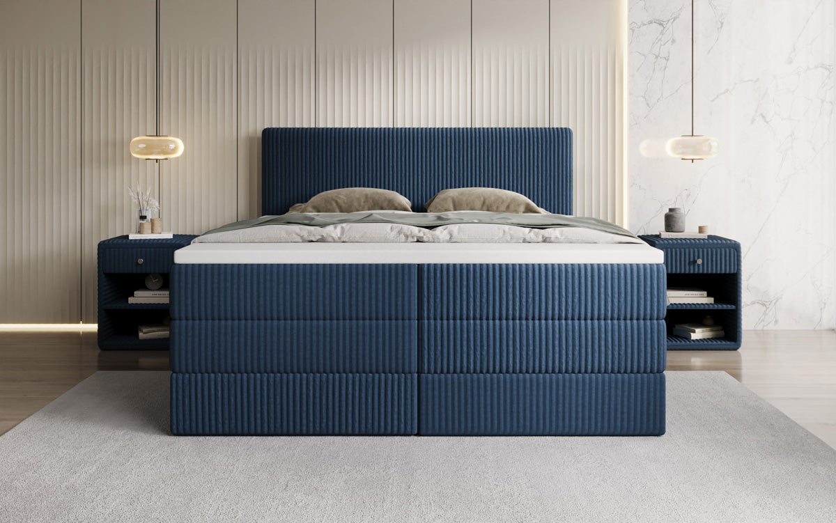 Lit boxspring Kubo King en Côtelé avec espace de rangement