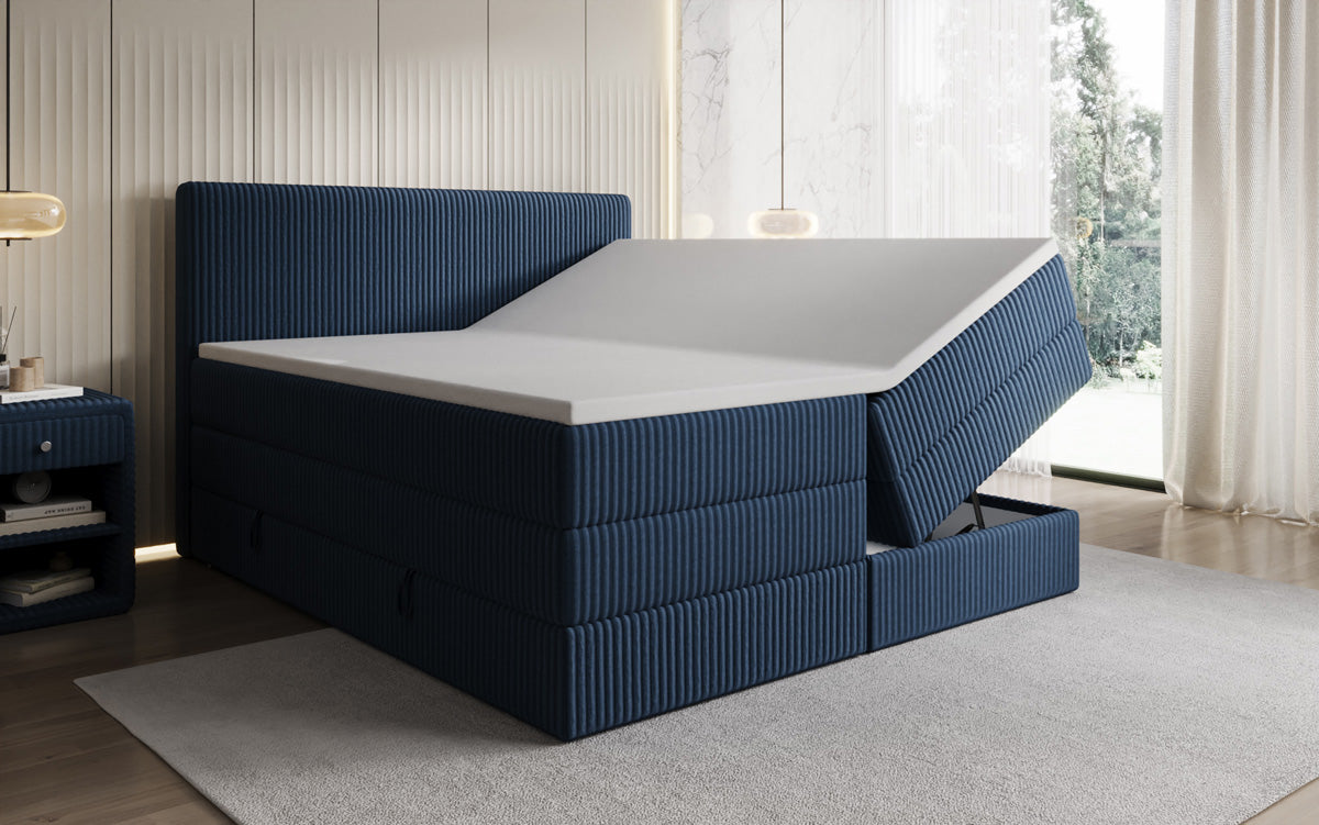 Lit boxspring Kubo King en Côtelé avec espace de rangement