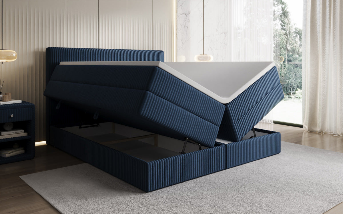 Lit boxspring Kubo King en Côtelé avec espace de rangement
