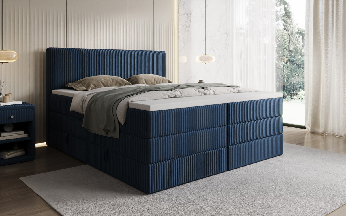 Lit boxspring Kubo King en Côtelé avec espace de rangement
