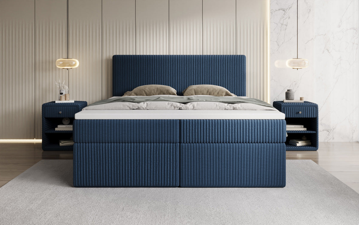 Lit boxspring Kubo en Côtelé avec espace de rangement