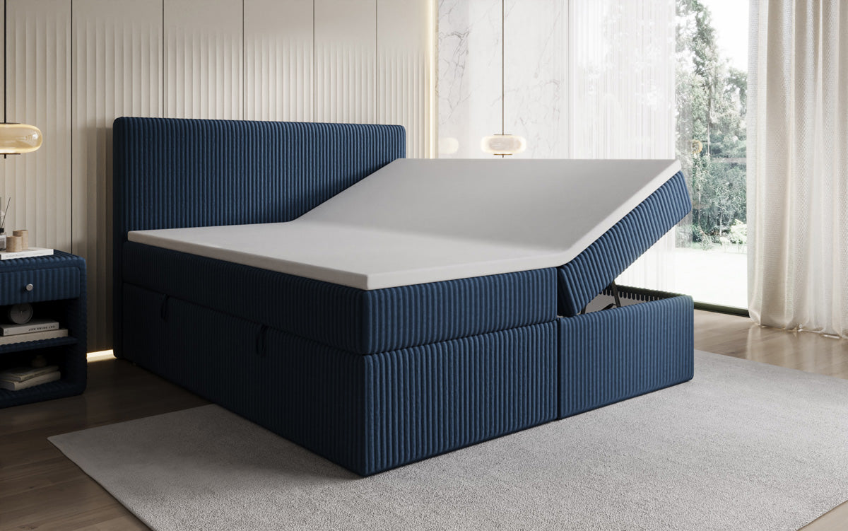 Lit boxspring Kubo en Côtelé avec espace de rangement