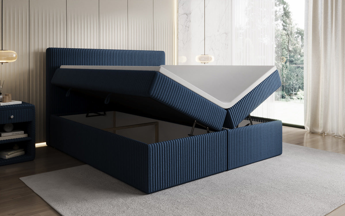 Lit boxspring Kubo en Côtelé avec espace de rangement