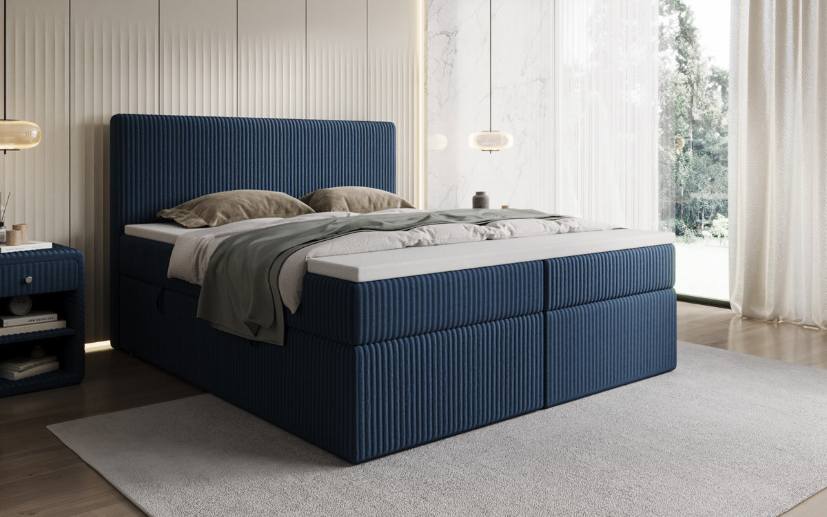 Lit boxspring Kubo en Côtelé avec espace de rangement