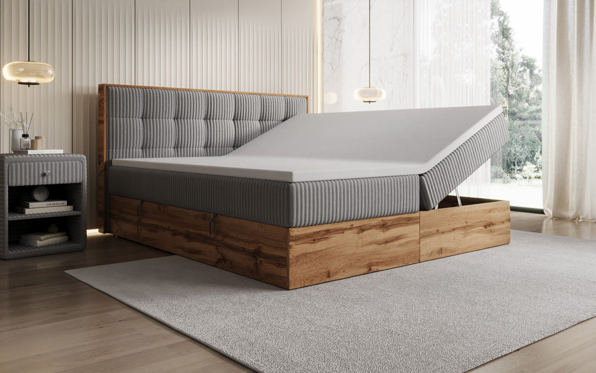 Lit boxspring Timber Quad en Côtelé avec espace de rangement