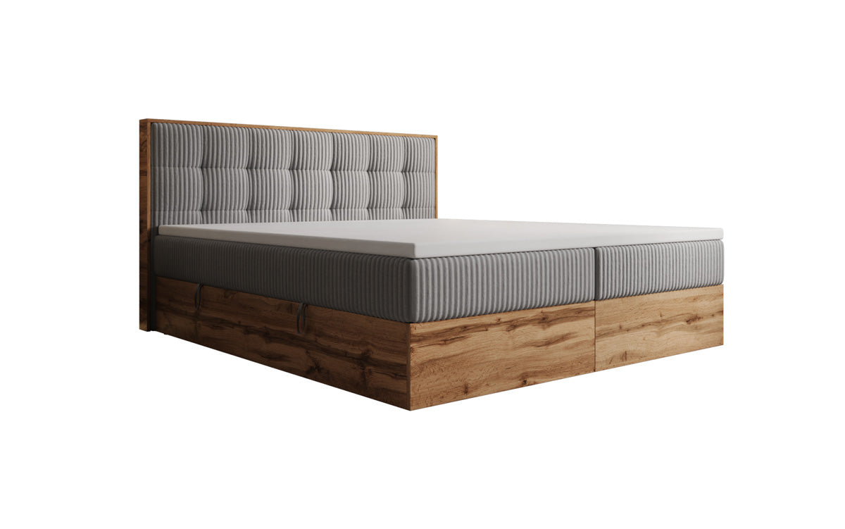 Lit boxspring Timber Quad en Côtelé avec espace de rangement