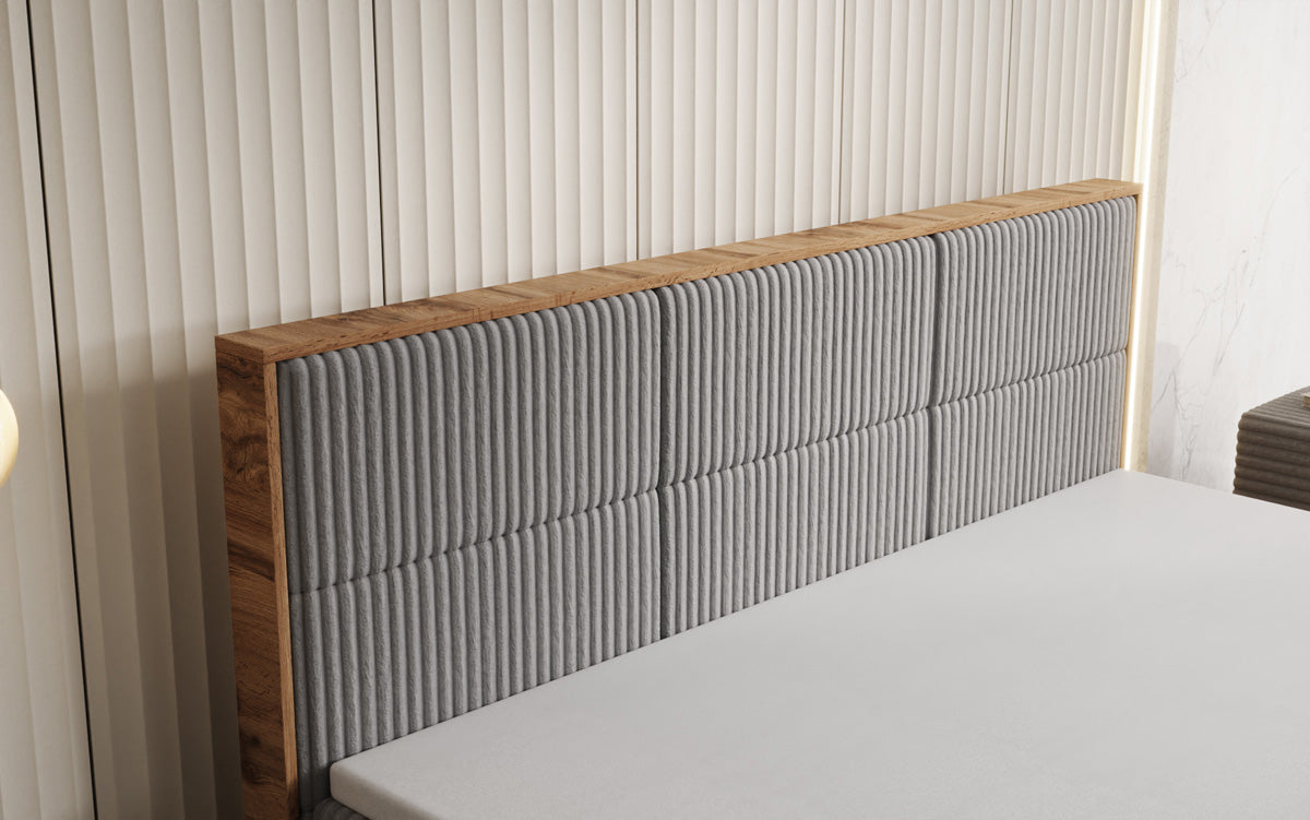 Lit boxspring Timber Panel en Côtelé avec espace de rangement