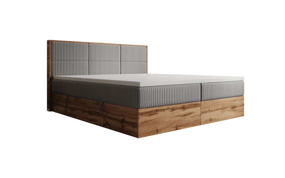 Lit boxspring Timber Panel en Côtelé avec espace de rangement
