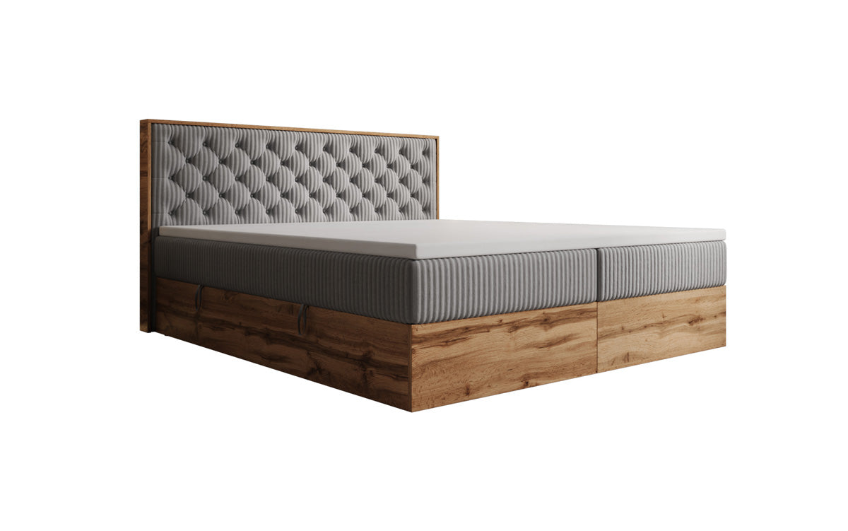 Lit boxspring Timber Chester en Côtelé avec espace de rangement