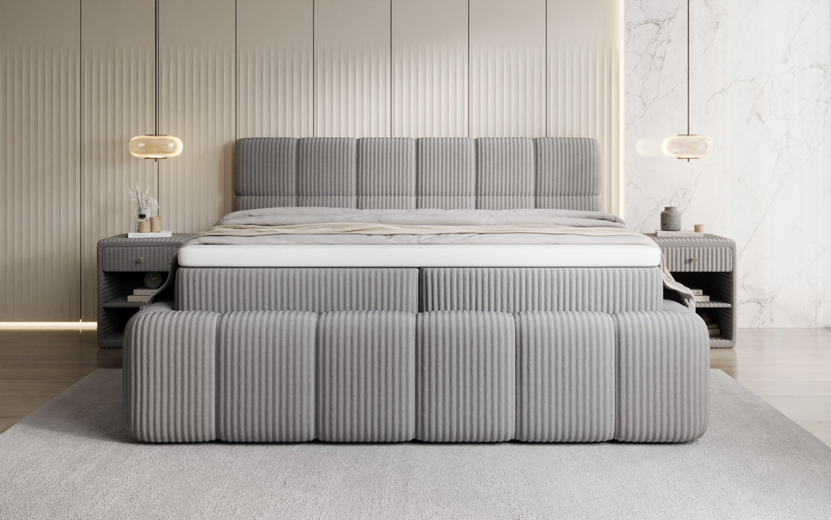 Lit boxspring Bombo en Côtelé avec espace de rangement